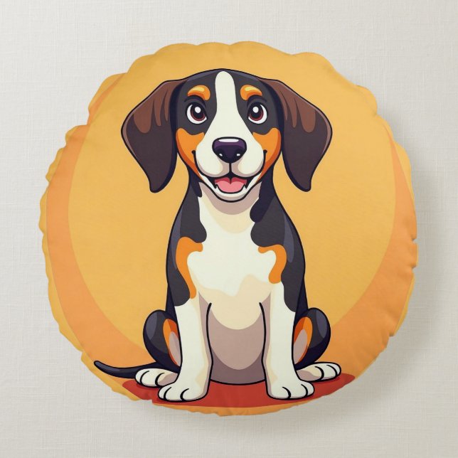 Coussins Ronds Illustration adorable de chien de dessin (Devant)