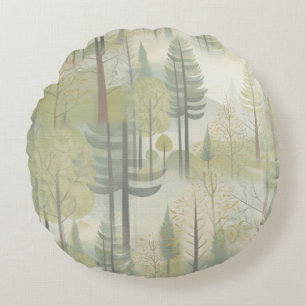 Coussins Ronds Illustration artistique des pins dans un style mod