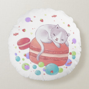 Coussins Ronds Illustration Chat & Sweets