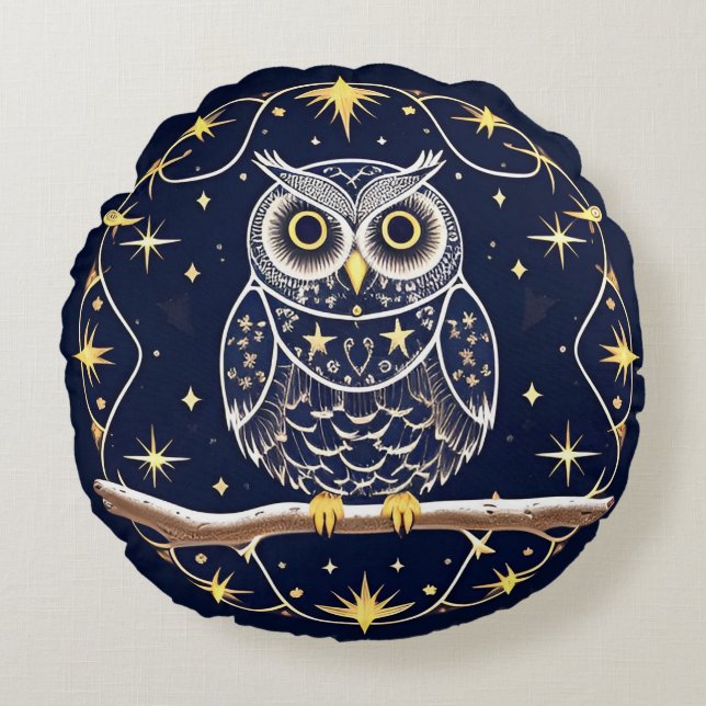 Coussins Ronds Illustration complexe de hibou nocturne (Devant)