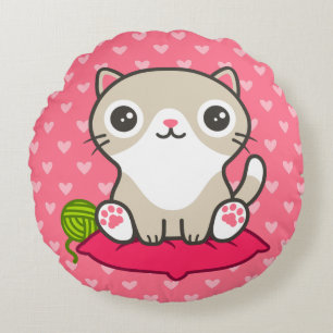 Coussins Ronds Illustration Cute Kitty
