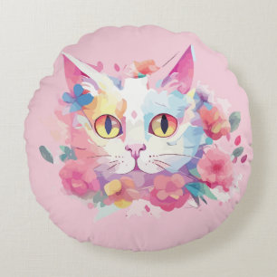 Coussins Ronds Illustration d'aquarelles de chat mignon