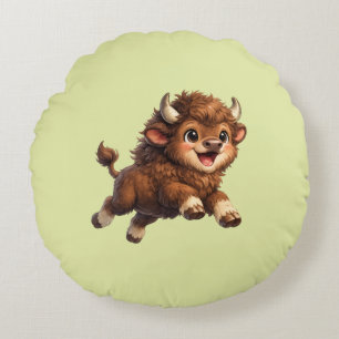 Coussins Ronds Illustration de bison joyeux et fantaisiste pour l