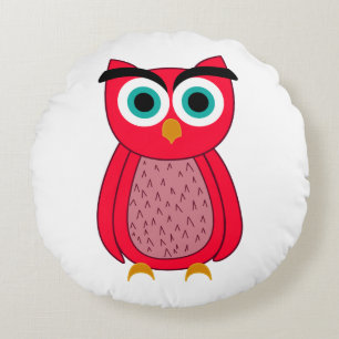 Coussins Ronds Illustration de chouette rose mignonne