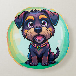 Coussins Ronds Illustration de dessin animé coloré de chien joyeu