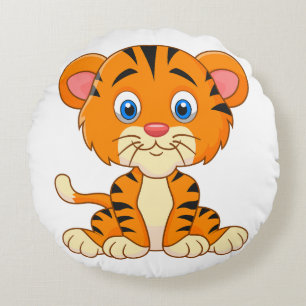 Coussins Ronds Illustration de dessin animé d'animal tigre mignon