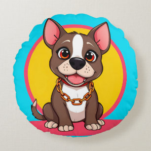 Coussins Ronds Illustration de dessin animé de chien heureux