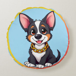 Coussins Ronds Illustration de dessin animé de chien heureux