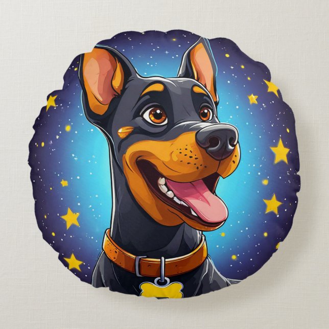Coussins Ronds Illustration de Doberman joyeux (Devant)