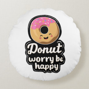 Coussins Ronds Illustration de donut souriant mignon – “Donut Wor