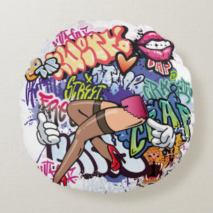 Coussins Ronds Illustration de graffiti avec lettres de graffitis