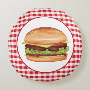 Coussins Ronds Illustration De Hamburger Fast Food Sur Red En vic
