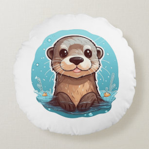 Coussins Ronds Illustration de la loutre de dessin