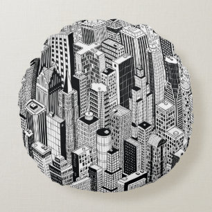 Coussins Ronds Illustration de la ville Skyscraper, isométrique t