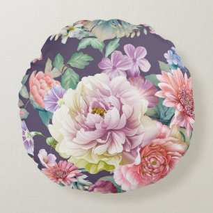 Coussins Ronds Illustration de l'aquarelle des fleurs. Coloris aq