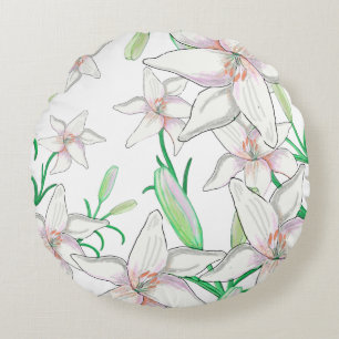 Coussins Ronds Illustration de lys blanc