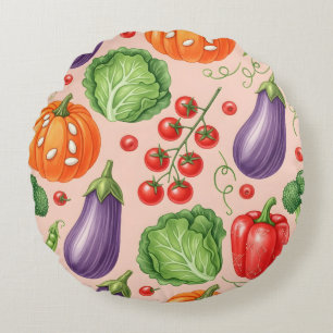 Coussins Ronds Illustration de motif de légumes colorés