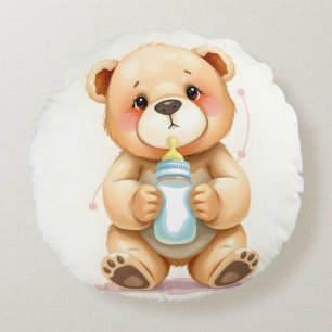 Coussins Ronds Illustration de nounours bébé à l'aquarelle mignon