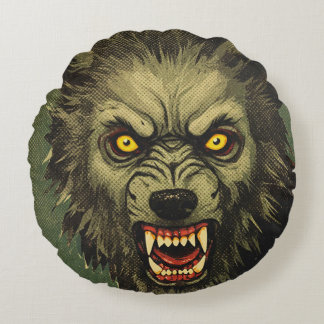 Coussins Ronds Illustration d'horreur de loup-garou féroce
