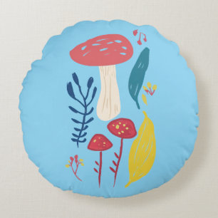 Coussins Ronds Illustration du champignon mou (BLUE BKGRD)