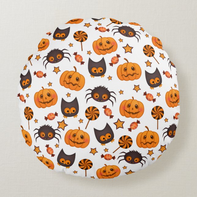 Coussins Ronds Illustration du Motif d'Halloween mignon (Devant)