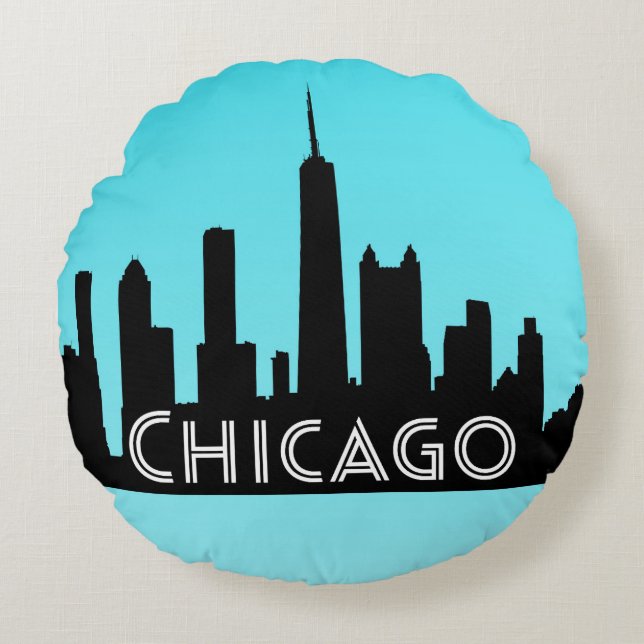 Coussins Ronds Illustration du skyline de Chicago (Devant)