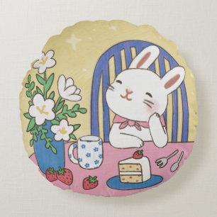 Coussins Ronds Illustration du thé de Bunny