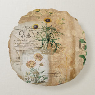 Coussins Ronds Illustration florale botanique vintage