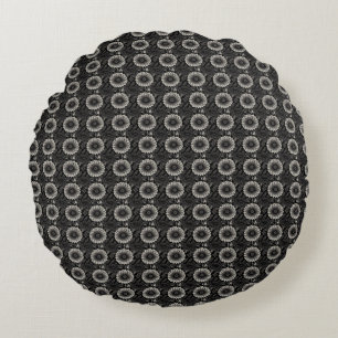 Coussins Ronds Illustration florale noire et blanche complexe