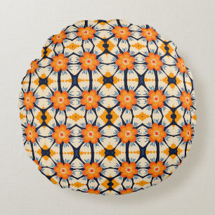 Coussins Ronds Illustration florale rétro audacieuse en orange
