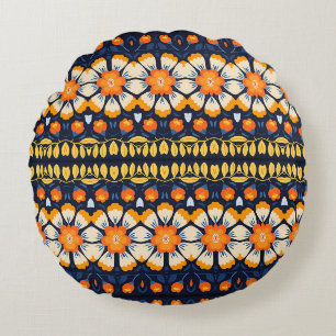 Coussins Ronds Illustration florale rétro en orange