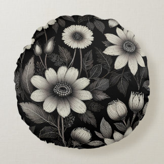 Coussins Ronds Illustration graphique Doodle Black & White