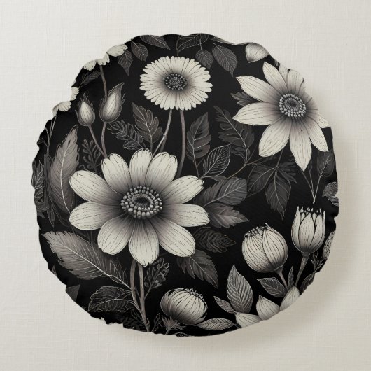 Coussins Ronds Illustration graphique Doodle Black & White (Devant)