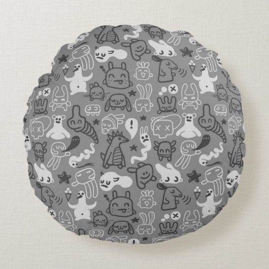 Coussins Ronds illustration motif de doodles (Devant)