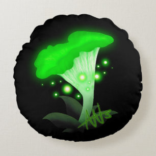 Coussins Ronds Imaginaire Chanterelle Champignon vert brillant