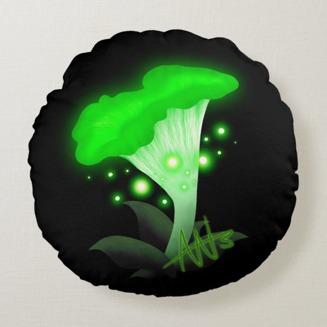 Coussins Ronds Imaginaire Chanterelle Champignon vert brillant (Devant)