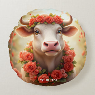 Coussins Ronds Imaginaire Cute Jovely Cow Roses