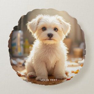 Coussins Ronds Imaginaire mignon maltais joyeux chiot maltais