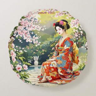 Coussins Ronds Imaginaire mignonne fille Kimono Sakura