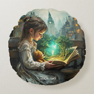 Coussins Ronds Imaginaire mignonne jeune fille lecture