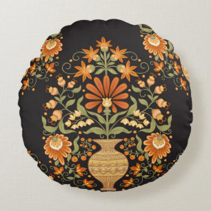 Coussins Ronds Imaginaire moghol : Opulence florale rétro