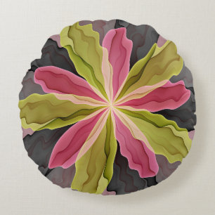 Coussins Ronds Imaginaire rose vert anthracite Fleur Fractal Art