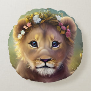 Coussins Ronds Imaginaire Whimsical Cute Kawaii bébé lionceau