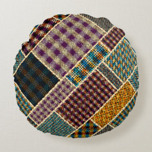 Coussins Ronds Imitation du motif de patchwork indien avec textur