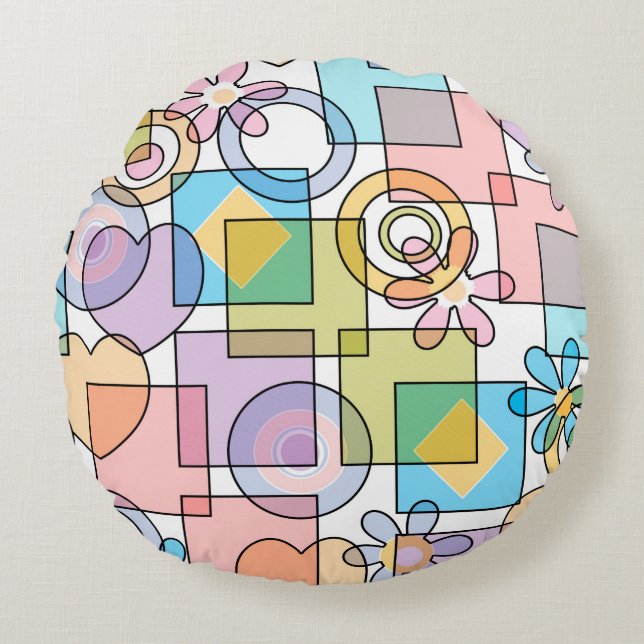 Coussins Ronds Immuable pastel géométrique formes cercles carré (Devant)