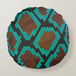 Coussins Ronds Impression Brown et Turquoise de serpent