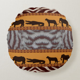 Coussins Ronds Impression d'animal de Tigre Blanc Tribal Africain