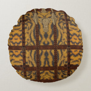 Coussins Ronds Impression d'animal tribal cuir vintage Tigre