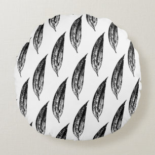 Coussins Ronds Impression feuille de lys blanc noir et blanc