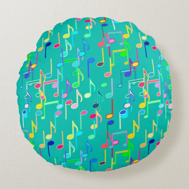 Coussins Ronds Impression musicale - turquoise, multi (Devant)